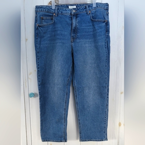 H&M Blue Relaxed Straight-Leg Stretch Ankle Jeans - Picture 1 of 10